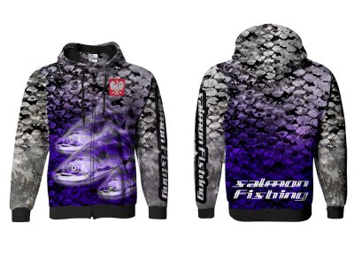 BLUZA Z KAPTUREM I ZAMKIEM SALMON FISHING (violet)