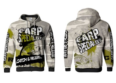 BLUZA Z KAPTUREM I ZAMKIEM CARP SPECIALIST (white)